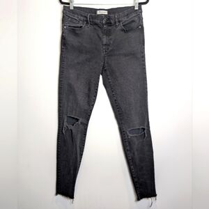 Madewell Dark Gray High Rise Distressed Skinny Jeans Raw Hem Denim 31 Tall